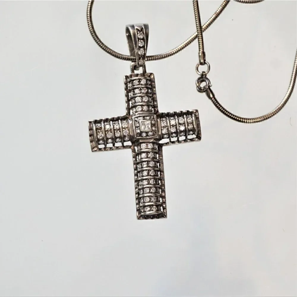 Vintage Huge 3.25 inch Cross Pendant Necklace 18 in Chain Stainless Steel Unisex
